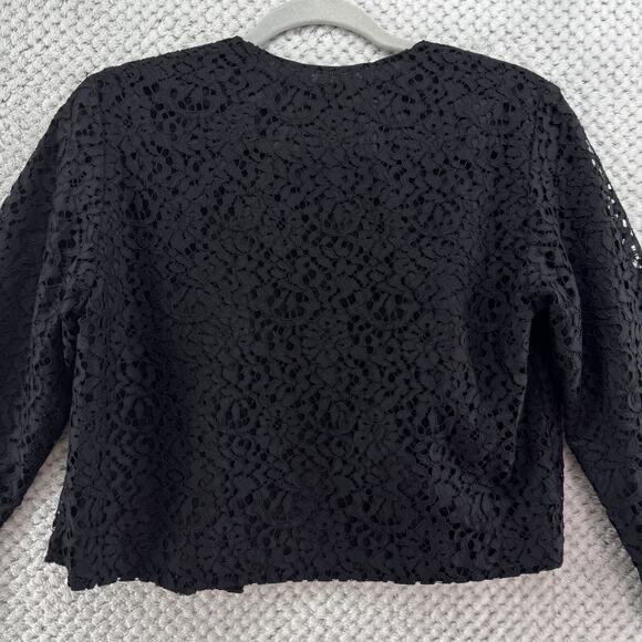 Tara Jarmon Cardigan Women 38 Black Lace Eye Lash Open Front Cropped Crew Neck - Picture 7 of 12